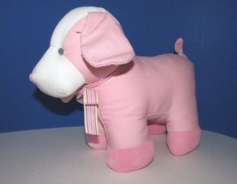 Russ Berrie plush pink baby dog rattle Denimal puppy denim toy ribbon neck cord - $7.27