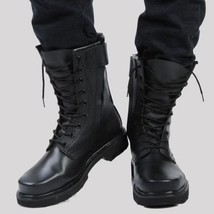 Customize Handmade Men Military Black Leather Lace Up Combat High Ankle Boots - £200.32 GBP