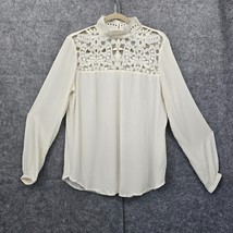 Who WHAT WEAR Blouse Woman Medium Ivory Lace &amp; Sheer High-collared Blouse Boho - $14.01