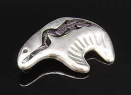 MEXICO 925 Silver - Vintage Enamel &amp; Drusy Quartz Bear Brooch Pin - BP9673 - £67.26 GBP