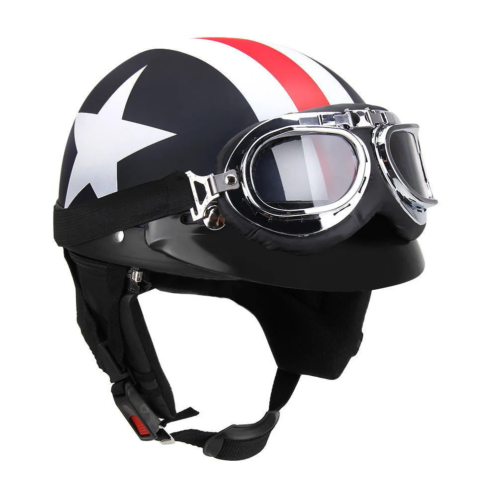 Half Open Face Motorcycle Helmet with Goggles  Scarf Biker Scooter Touring Helme - £148.53 GBP