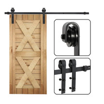 Sliding Barn Door Hardware Kit 6.6 Ft Wood Modern Hang Style Track Rail ... - £52.37 GBP