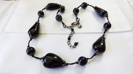 Fashion LC signed Black glass cord  link Necklace 18&quot;L - £22.94 GBP
