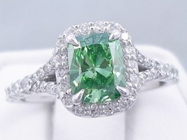 Lab Created 3.25Ct Green Emerald Halo Engagement Ring 14K White Gold in ... - £198.03 GBP