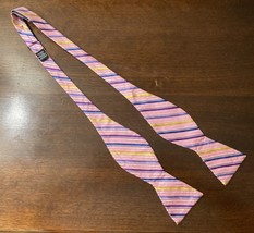 Pink Silk Striped Bow Tie Candy Striped Purple Yellow Blue - £8.88 GBP