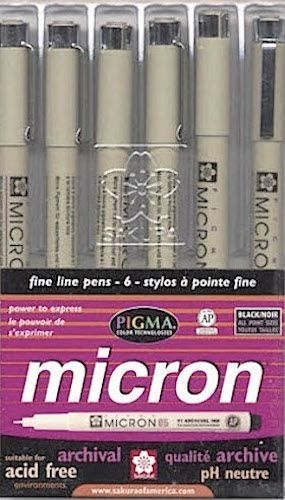Micron Fine Line Pens Set of 6 Black Pens (Assorted sizes) 30062 - $14.95