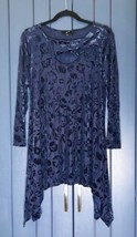 Gnu Navy Blue Tunic Top with Velvet Floral Pattern Peek A Boo Neckline XL - $9.90