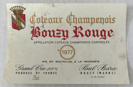 Coteaux Chanpenois Bouzy Rouge 1977 Vintage Wine Bottle Label Ephemera - $14.80