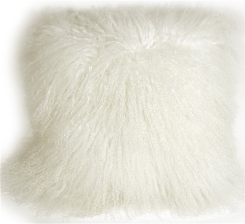 Mongolian Sheepskin Snow White Throw Pillow, with Polyfill Insert - £59.91 GBP