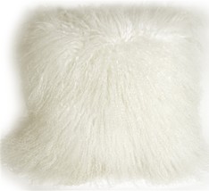 Mongolian Sheepskin Snow White Throw Pillow, with Polyfill Insert - £60.85 GBP