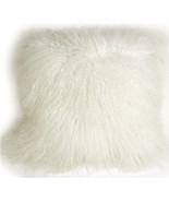 Mongolian Sheepskin Snow White Throw Pillow, with Polyfill Insert - £59.69 GBP