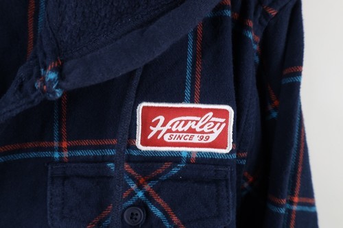 Vtg Hurley Surfing Mens Large Faded Spell Out Hooded Flannel Button Shirt Jacket Item image 4