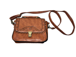 Brown Purse Faux Leather Flowers Clasp Handle Strap Casual Party - £12.90 GBP