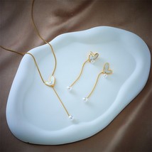 DIEYURO 316L Stainless Steel Heart  Long Pendant Necklace Earrings For Women Fas - £23.62 GBP
