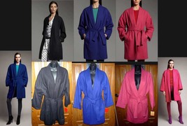 Narciso Rodriguez-Kohls DesigNation Wool Wrap Cocoon Coat-Blue Black S M... - $59.97