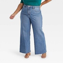 Women&#39;s High-Rise Wide Leg Jeans - Ava &amp; Viv Blue Denim 24 - £23.59 GBP