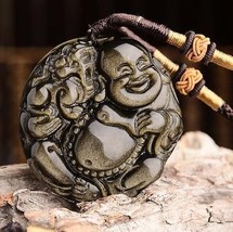 natural Gold Obsidian stone Hand carved  buddha  zen Meditation yoga pendant  - £15.80 GBP