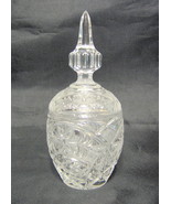 Decorative Clear Glass Lidded Jar Pressed Pattern 6 Inches Tall - £27.51 GBP