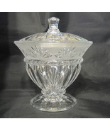 Clear &amp; Frosted Glass Candy Dish Lidded with Pedestal Pressed Pattern - £35.37 GBP