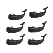 Set of 6 Black Painted Cast Iron Whale Drawer Pull Rustic Furniture Decor Knob - £29.36 GBP