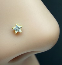 Tiny Real Gold White Star CZ Piercing Nose Stud nose Pin Solid 14k Yellow gold - £15.22 GBP