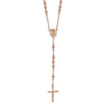 Stainless Steel Polished Rose IP-plated Rosary - £52.73 GBP