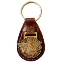 1970-80s Pratt &amp; Whitney Bronze Keychain Fob Leather Dependable Engines C94 - $24.99