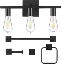 5-Piece Bathroom Light Fixtures Accessory Set, 3-Light Black, Bulb Not Included - £39.60 GBP