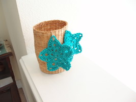 Blue color crocheted star earrings with silver ear wire - £7.86 GBP