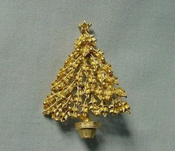 Vintage Textured Leaves Gold Balls Christmas Xmas Tree in Flower Pot Pin USA - £10.27 GBP