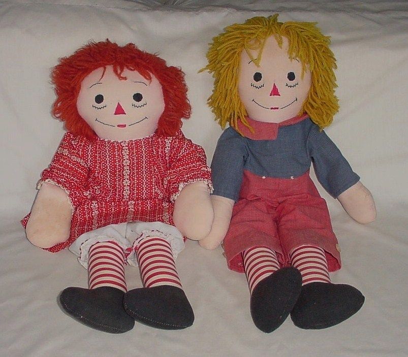 AWESOME 26" VINTAGE GENTLY USED RAGGEDY ANN & ANDY DOLL DOLLS HANDMADE CLOTHING - $55.00