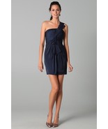 BCBG MAXAZRIA Drape Front One-Shoulder Satin Dress Petite Sz 2P Navy - $107.30 CAD