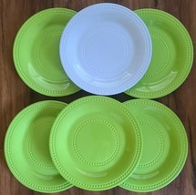 Six (6) ~ Melamine ~ (5)Green &amp; (1)White ~ Solid w/Beaded Pattern ~ 10.5... - $49.03 CAD