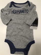 Okie Dokie Boy&#39;s Hermanito Gray Long Sleeve Button Snap Bodysuit Size: N... - $12.00