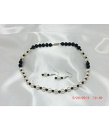 Handcraft black onyx beads 8mm Mayoca pearl unique necklace /earring set... - £15.16 GBP