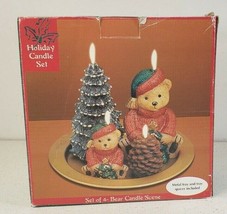 Vintage HOLIDAY CANDLE SET (Set of 4 - BEAR CANDLE SCENE) w/ Metal Tray ... - $15.54