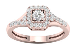 10K Rose Gold 1/3 ct TDW Diamond Halo Engagement Ring - £321.47 GBP