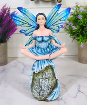 Fae Garden Zen Blue Dragonfly Fairy Meditating On Koan Yoga Rock Figurine - £24.10 GBP