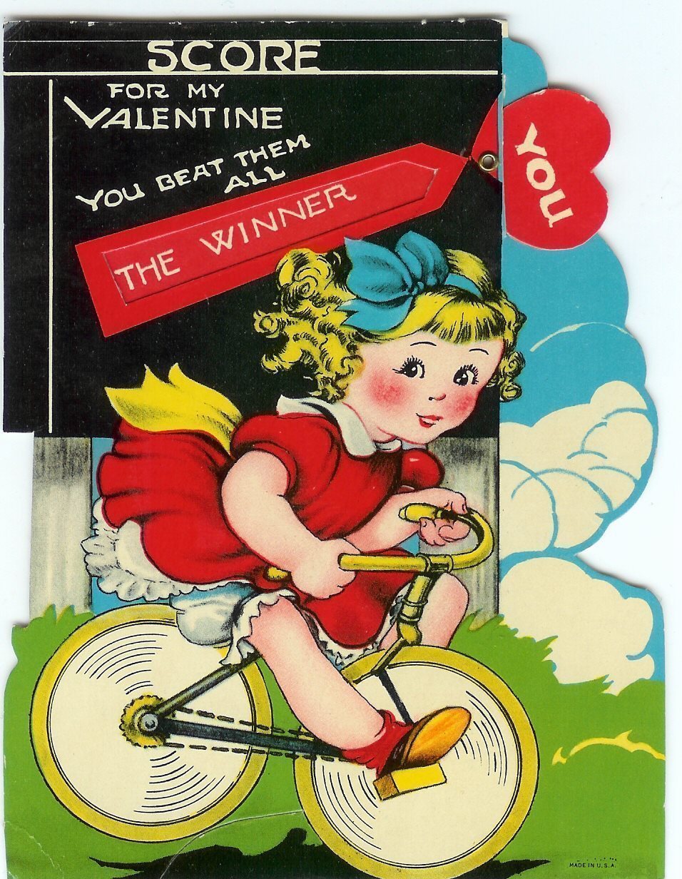 Valentine Mechanical 1930s Girl on Bicycle Bike - $7.00