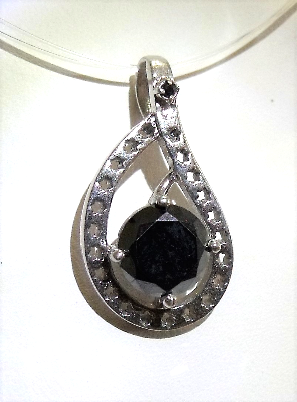 Lovely Black Moissanite / Sterling Silver Pendant from KT Elegant Jewelry - $69.95
