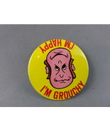 Vintage Comedy Pin - I&#39;m Happy I&#39;m Grouchy Double Face - Celluloid Pin - $15.00