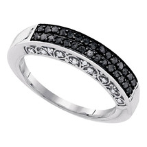 10kt White Gold Womens Round Black Color Enhanced Diamond Band Ring 1/2 Cttw - £319.74 GBP