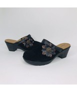 Thom McAn Slip On Clogs Black W/ Flower Accent  #40803 Leather Upper Wom... - £19.79 GBP