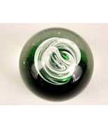 Vintage Glass Ball Paperweight, 3 1/2&quot;, Emerald Green, Spiraled Tubes, B... - £23.05 GBP