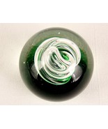 Vintage Glass Ball Paperweight, 3 1/2&quot;, Emerald Green, Spiraled Tubes, B... - $29.35