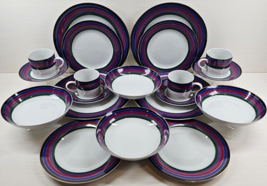 (4) Muirfield Jubilee 5 Pc Place Setting Vintage Multicolor Band Dish Re... - $296.67
