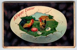 Easter Postcard Rooster Hen Cracked Giant Egg Embossed Series 670-4 Unposted - £8.54 GBP