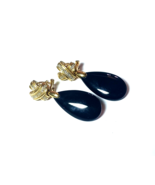 Black Onyx 14K Yellow Gold &amp; Diamond Dangle Drop Earrings - £444.61 GBP