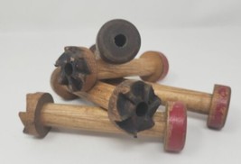Vintage Wood Textile Spool Bobbins Set of 5 Bobbins 3 Red 2 Brown Spools... - $39.99