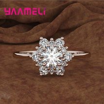 S925 Sterling Silver Snowflake Flowers Ring Transparant Clear Cubic Zirconia Mic - £7.47 GBP